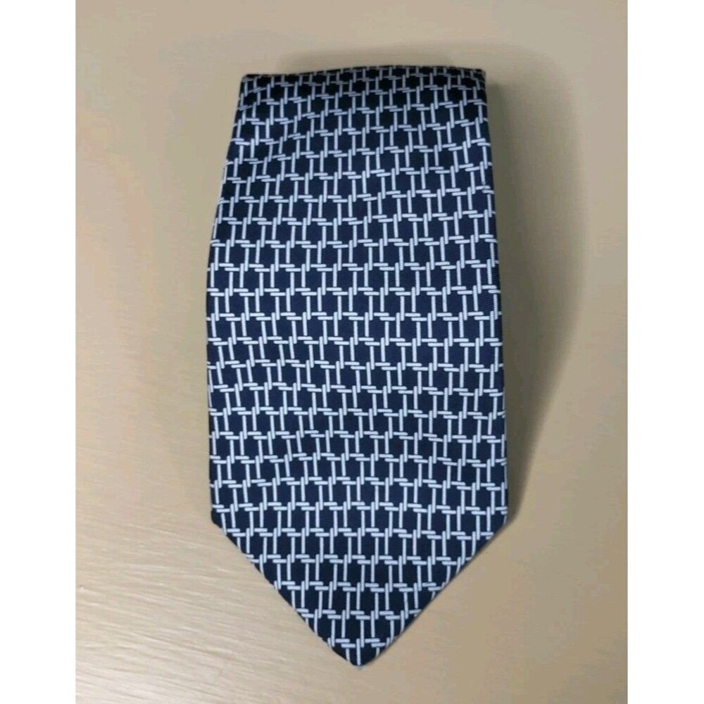 Jos. A. Bank Executive Collection Silk Tie Navy Blue Cream Geometric Pattern USA